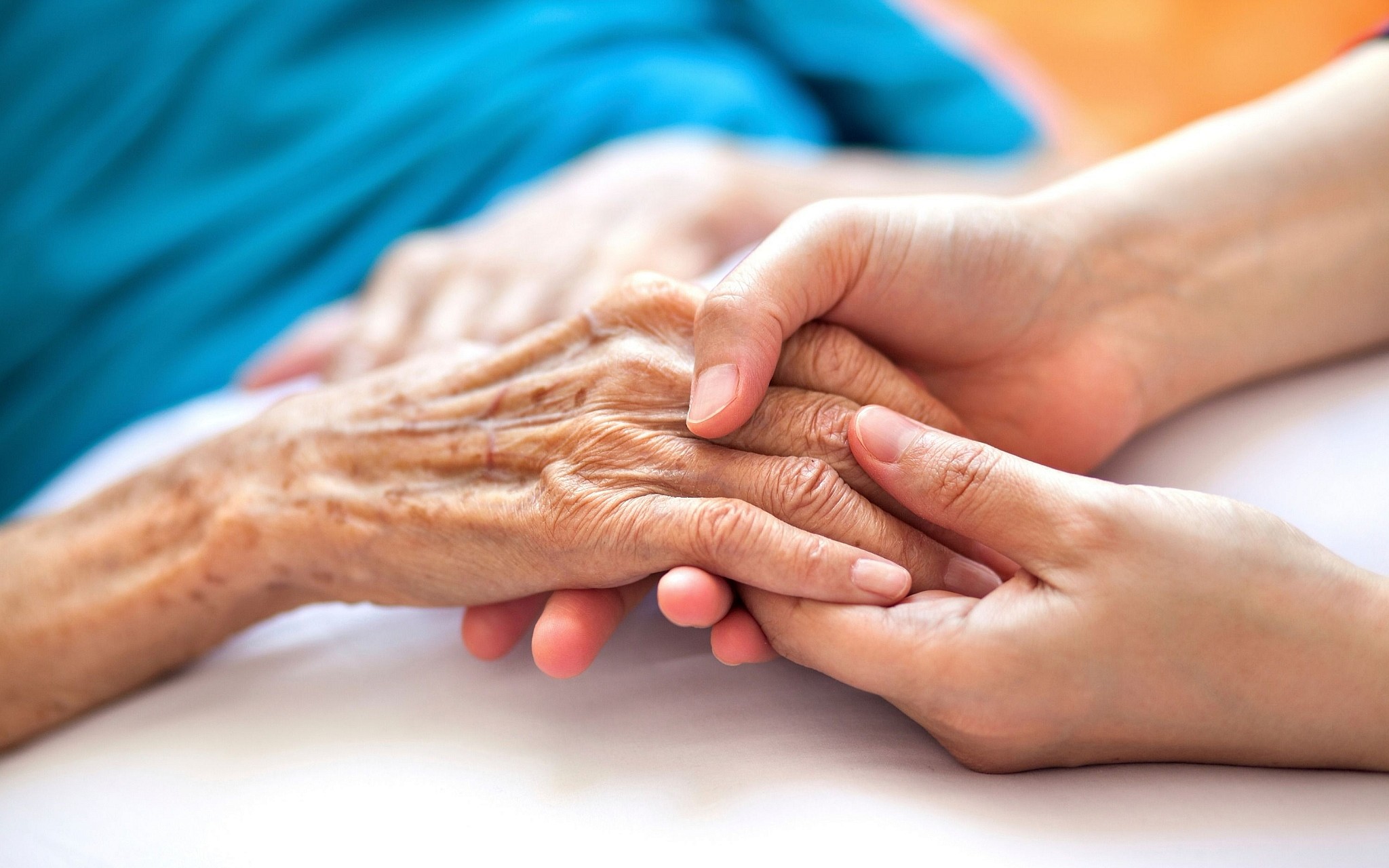 Elderly hands being carefully held by another. Know the signs of elder financial abuse blog post image.